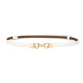 Elegant thin white cowhide leather belt for women with golden interlocking rings buckle - Interlocking Rings Style / 45-95cm / White