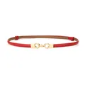 Elegant red skinny cowhide leather belt for women with a textured gold buckle accessory - Interlocking Rings Style / 45-95cm / Red