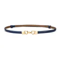 Elegant thin blue cowhide leather belt for women's dress with adjustable gold buckle - Interlocking Rings Style / 45-95cm / Sapphire Blue