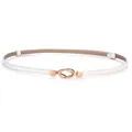 Elegant white cowhide skinny belt for women with a polished gold knot buckle - Double Ring Buckle / 45-95cm / White