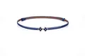 Elegant skinny dark blue patent leather belt for women featuring a golden clover buckle. - Four-Leaf Clover Style / 45-95cm / Dark Blue