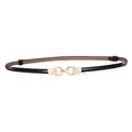 Elegant black cowhide skinny belt for women with a polished gold interlock buckle - Gold Hook Style / 45-95cm / Black