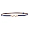 Elegant deep blue thin genuine cowhide leather belt with gold metal buckle for women - Gold Hook Style / 45-95cm / Dark Blue