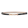 Elegant black genuine leather thin belt for women with gold buckle and pearl accents - Double Pearl Buckle / 45-95cm / Black