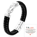 Braided leather men's bracelet with 'Love My Son' engraved magnetic silver clasp - Love My Son Engraved Style (With Son Card) / 19cm / Steel
