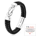 Detail view of men's braided leather bracelet with Love My Grandson engraving and gift card - Love My Grandson Engraved Style (With Grandson Card) / 19cm / Steel