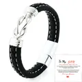 Braided black leather bracelet for men with silver magnetic clasp and son gift message - Black Leather Style (With Son Card) / 19cm / Steel