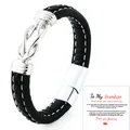Handmade black braided leather bracelet for men with magnetic clasp and grandson gift card - Black Leather Style (With Grandson Card) / 19cm / Steel