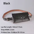 Sac banane noir en similicuir à rivets de style punk avec ceinture réglable cloutée - 115cm / Noir