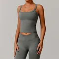 Ensemble de yoga gris professionnel avec haut à col en U et legging à taille en V - Gris graphite