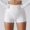 Short de yoga côtelé blanc à taille haute et haut assorti pour l'entraînement de sport féminin - Bdk6256 Cygne Blanc / S