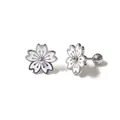 Delicate 3D cherry blossom stud earrings in silver finish with white enamel inlay - Camellia Silver/White (Single Piece)