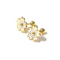 Elegant golden flower stud earrings with white enamel for women in titanium steel - Camellia Gold/White (Single Piece)