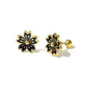 Elegant gold-plated titanium steel flower stud earrings with black enamel petals - Camellia Gold/Black (Single Piece)