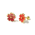 Elegant red enamel cherry blossom stud earrings in gold-plated titanium steel for women - Camellia Gold/Red (Single Piece)