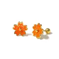 Vibrant orange cherry blossom flower stud earrings in gold-toned titanium steel for women - Camellia Gold/Orange-Red (Single Piece)