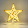 Étoile de sapin de Noël lumineuse en plastique transparent avec éclairage chaleureux doré - Étoile Imprimée Jaune à Trois Couches / 19*20.5cm (Pile bouton) / Ton Chaud