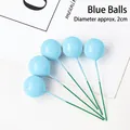 Set of five light blue spherical cake topper decorations with 2cm diameter on wire stems - Blue Ball Cake Toppers 2cm 10 Pieces Set