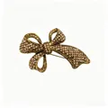 Vintage gold alloy bow brooch with full rhinestone inlay for women's fashion accessories - Retro Gold Bowknot (4146B)