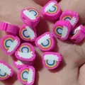 Perles en pâte polymère 10mm motif arc-en-ciel rose pour accessoires bijoux DIY. - Rose rouge