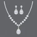 Set di gioielli da sposa vintage francese con collana e orecchini a forma di pera - Set di collana e orecchini con zirconia a goccia d'acqua