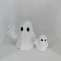 Figuras de fantasmas blancos impresos en 3D con gesto de paz, juego de 2 - Fantasma de la Paz (Grande y Pequeño) / Blanco