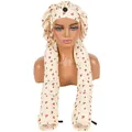 Cremefarbene Schlafmütze für lange Zöpfe mit Kirschmuster und Knopf auf Mannequin-Kopf - Beige Kirsche