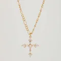 Elegant gold cross pendant necklace with sparkling cubic zirconia stones for women - Retro Luxury Geometric Zirconia Cross Style (1136) / Gold