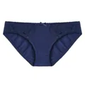 Culotte sexy en dentelle brodée bleu marine avec tissu en soie de lait et joli petit nœud - S / Bleu