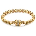 7mm gold-plated stainless steel box chain bracelet with sparkling rhinestone inlay - Gold