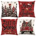 Set of 4 festive Christmas throw pillow covers with holiday trees and truck designs - Jym771 (2 Series) / 45x45 Square (No Insert)