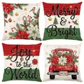 Set of 4 festive Christmas cushion covers with truck and floral prints for sofa decor - Jym771 (3 Series) / 45x45 Square (No Insert)