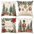 Set of 4 festive Christmas pillowcases featuring nutcracker, pine tree and floral designs. - Jym771 (4 Series) / 45x45 Square (No Insert)