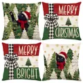 Festive Christmas cushion covers 4-pack with black cat and holiday tree print designs - Jym771 (5 Series) / 45x45 Square (No Insert)