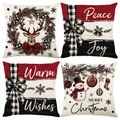 Set of four premium Christmas polyester throw pillow covers with deer and snowman prints - Jym771 (6 Series) / 45x45 Square (No Insert)