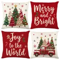 Decorative set of 4 Christmas pillow covers featuring trees and festive greetings - Jym771 (7 Series) / 45x45 Square (No Insert)