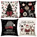 Set of 4 festive Christmas throw pillow covers featuring Santa Claus and winter tree patterns. - Jym771 (9 Series) / 45x45 Square (No Insert)