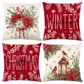 Set of 4 Christmas pillow covers with winter vibes and floral cardinal lantern designs - Jym773 Series / 45x45 Square (No Insert)