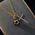 Golden stainless steel necklace featuring a 3D soccer ball and iced-out cross pendant - O-Chain Soccer + Rhinestone Cross / Gold