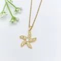 Elegante collana a forma di stella marina dorata con ciondolo in zirconi brillanti - Collana Oro Stella Marina Grande Pietra Centrale (XL1783-177)