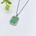 Collana in acciaio inox con ciondolo rettangolare in marmo verde e pavé di zirconi - Stile Rettangolare Texture Marmo Verde (XL1200-24) / Argento