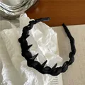 Diadema de tela de malla negra con dientes antideslizantes para peinado diario - Negro