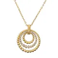 Elegante collar con colgante circular de tres niveles en oro con detalles de cristales - Estilo de colgante de tres anillos / Dorado