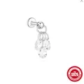 S925 sterling silver teardrop crystal dangle labret stud earring for ear piercing - Three Drops Dangle Design (Single White Gold #6)