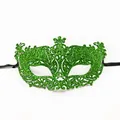 Sparkling green glitter Venetian masquerade mask with hollow lace design and black ribbons - Green (No Stars)