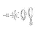 Elegante set di orecchini in argento sterling S925 con fiori e zirconi, finitura argento - Stile Geometrico Floreale / Argento 925 / Set da 4 Pezzi - Oro Bianco #1