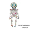 Large Day of the Dead floral skeleton foil balloon for Halloween party, 124x67cm. - Colorful Floral Skeleton