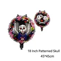 18-inch Day of the Dead foil balloon featuring colorful sugar skull and floral designs - 18-inch Patterned Skull Round Balloon