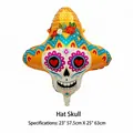 Detail view of a Day of the Dead sugar skull balloon wearing a floral sombrero - Skeleton with Hat