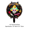 Detailed view of Día de los Muertos foil balloon featuring sugar skull and guitar patterns - 18-inch Hat Skull Round Balloon